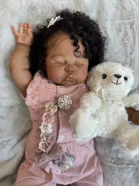 SINO-BB Customized Limited Supply 25inch Reborn Baby Pickle With Hand-Rooted Hair Dark Skin African Baby with Different Dress