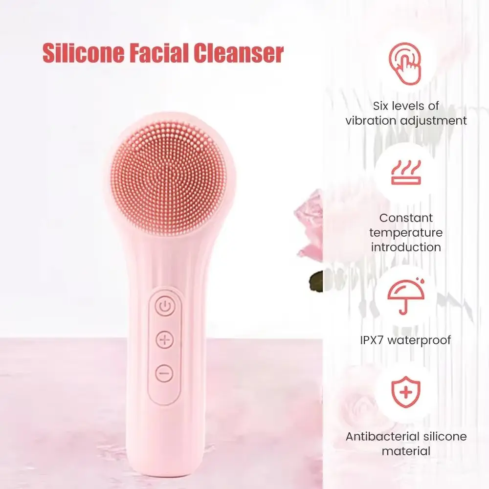 

Portable Electric Face Massage Brush 6 Gear Hot Compress Silicone Facial Cleaning Brush USB Magnetic Charging IPX7 Waterproof