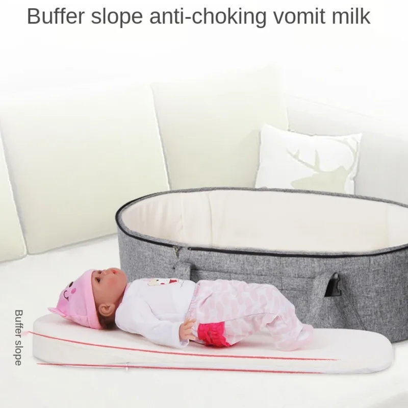 Panier de transport portable pour nouveau-né, berceau pour bébé, couffin de voyage sécurisé, amovible, confortable, couche de matelas bleu gris