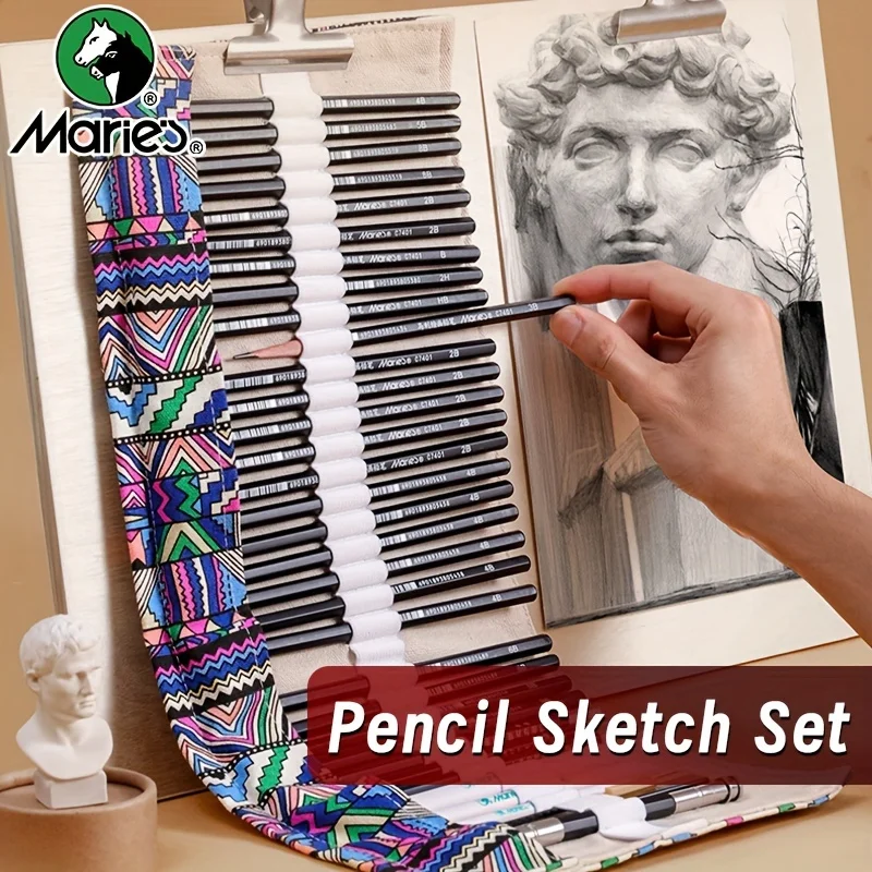 Marie's 30 ชิ้น Sketching ชุดดินสอ, Sketch ดินสอถ่านเครื่องมือ All-in-One จัดเก็บสําหรับวาดภาพสําหรับศิลปินและผู้ใหญ่