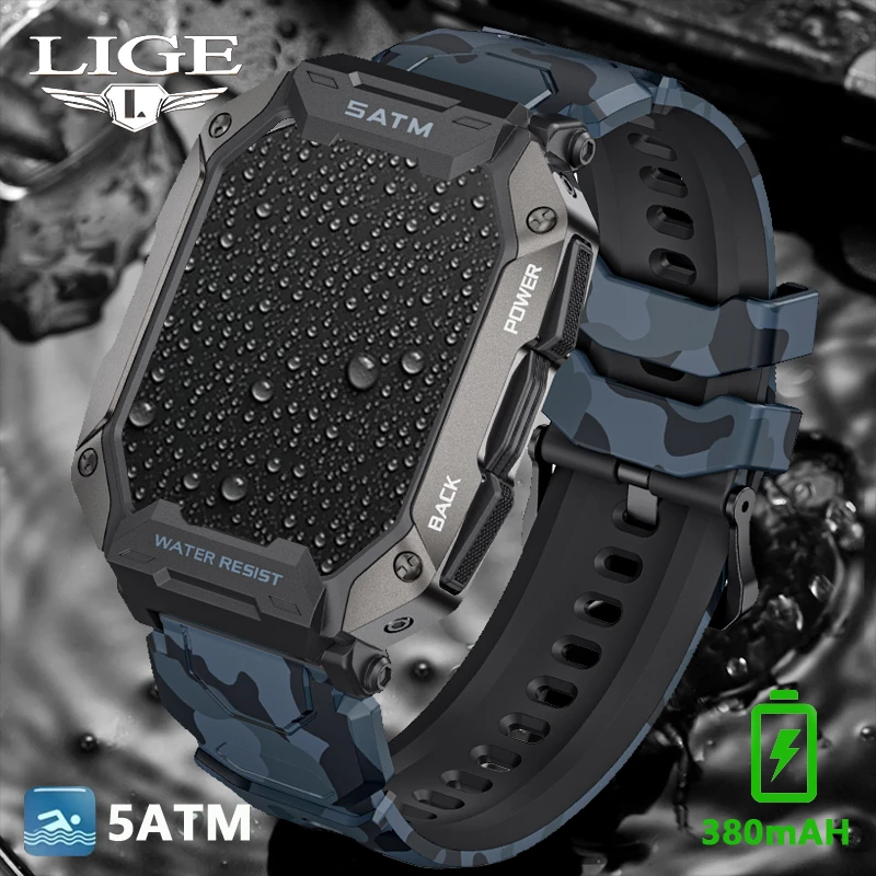 

LIGE New 5ATM Swim Smartwatch Men IP69K Waterproof Fitness Tracker Watch Military Outdoor Sport Smart Watch For Man Android IOS