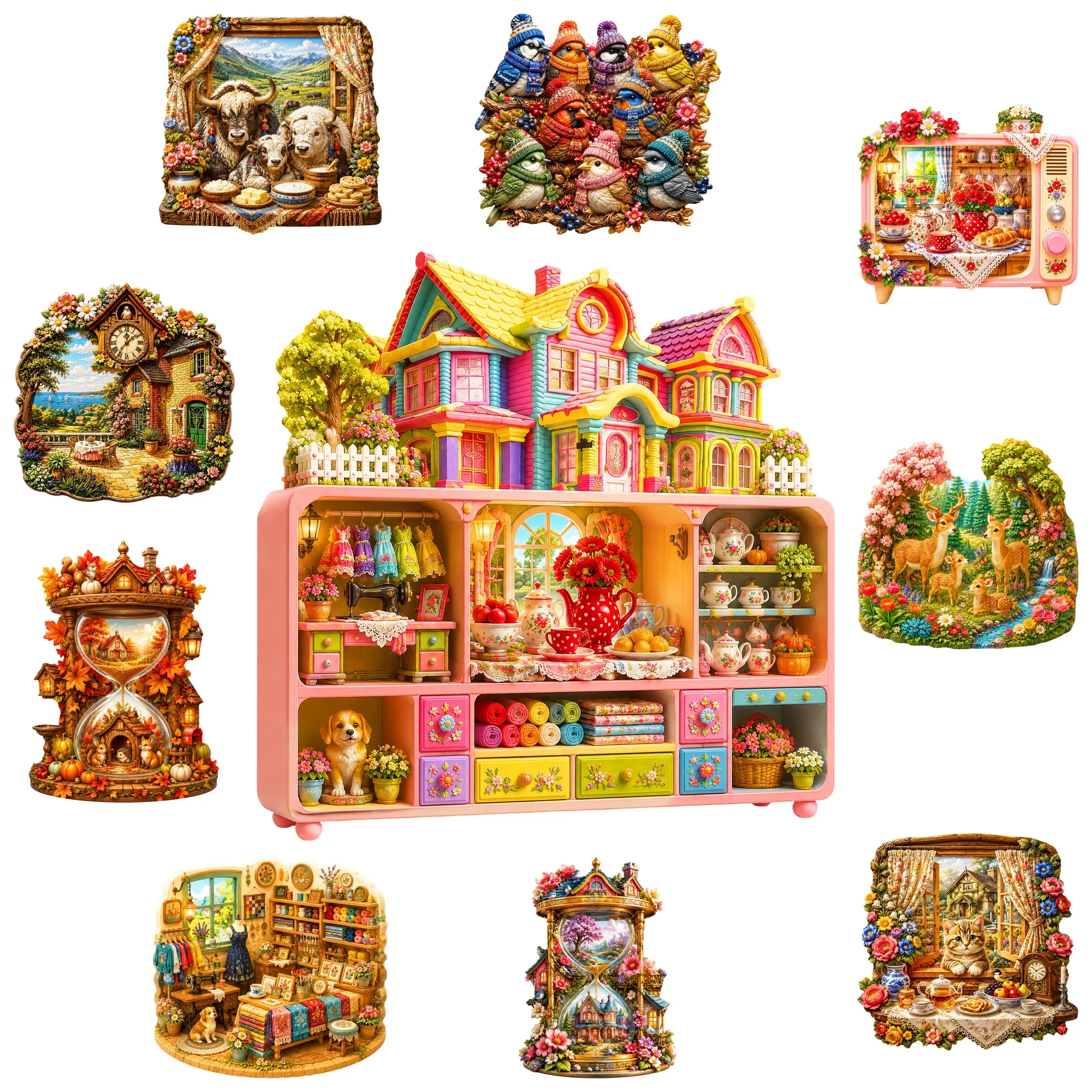 Colorful Fantasy Toy Flat Wooden Puzzle - Brain Teaser - Animal Jigsaw Puzzle - Tabletop Puzzle Game - Gift for Any Occasion