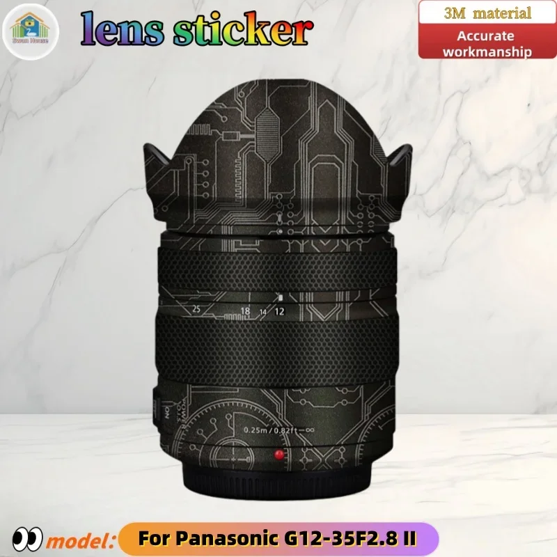 Panasonic UNTUK Panasonic G12-35 F2.8 II stiker lensa kamera, kulit DIY, lapisan pelindung tahan aus jahitan presisi