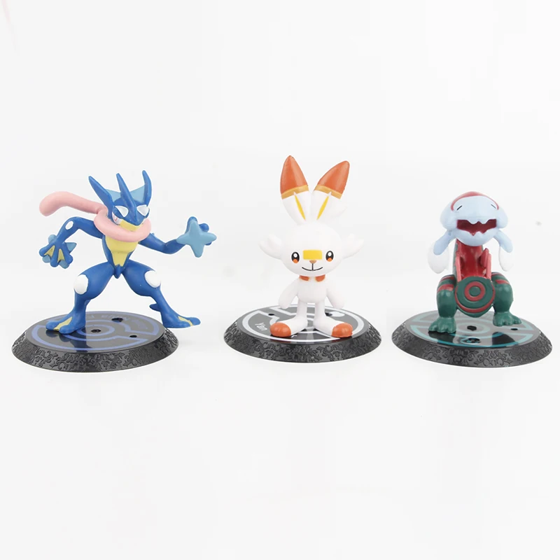 New 6pcs/set Pokemon Mega Greninja Zeraora Scorbunny Zarude Drizzile Figure Toys 7cm