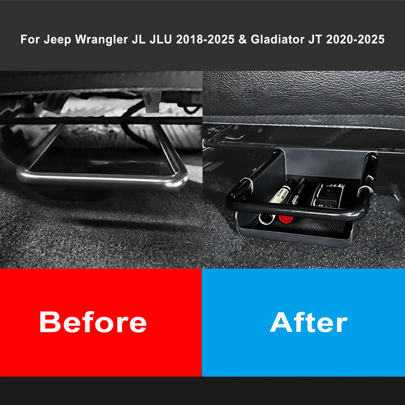 For Jeep Wrangler JL JLU 2018-2025 & Gladiator JT 2020-2025 Lower Hidden Storage Box Car Tray Front Under Seat Storage Organizer