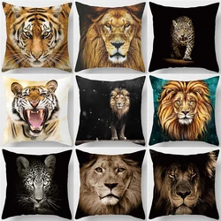 Animal World Tiger Lion Print Pattern Pillowcase Living Room Sofa Cushion Cover Bedroom Bedside Home Decoration 45x45cm