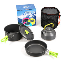 Portable Camping Cookware Set Non Stick Tableware Outdoor Travel Equipment Kettle Teapot Frying Pan Pot Cooking Picnic Hiking