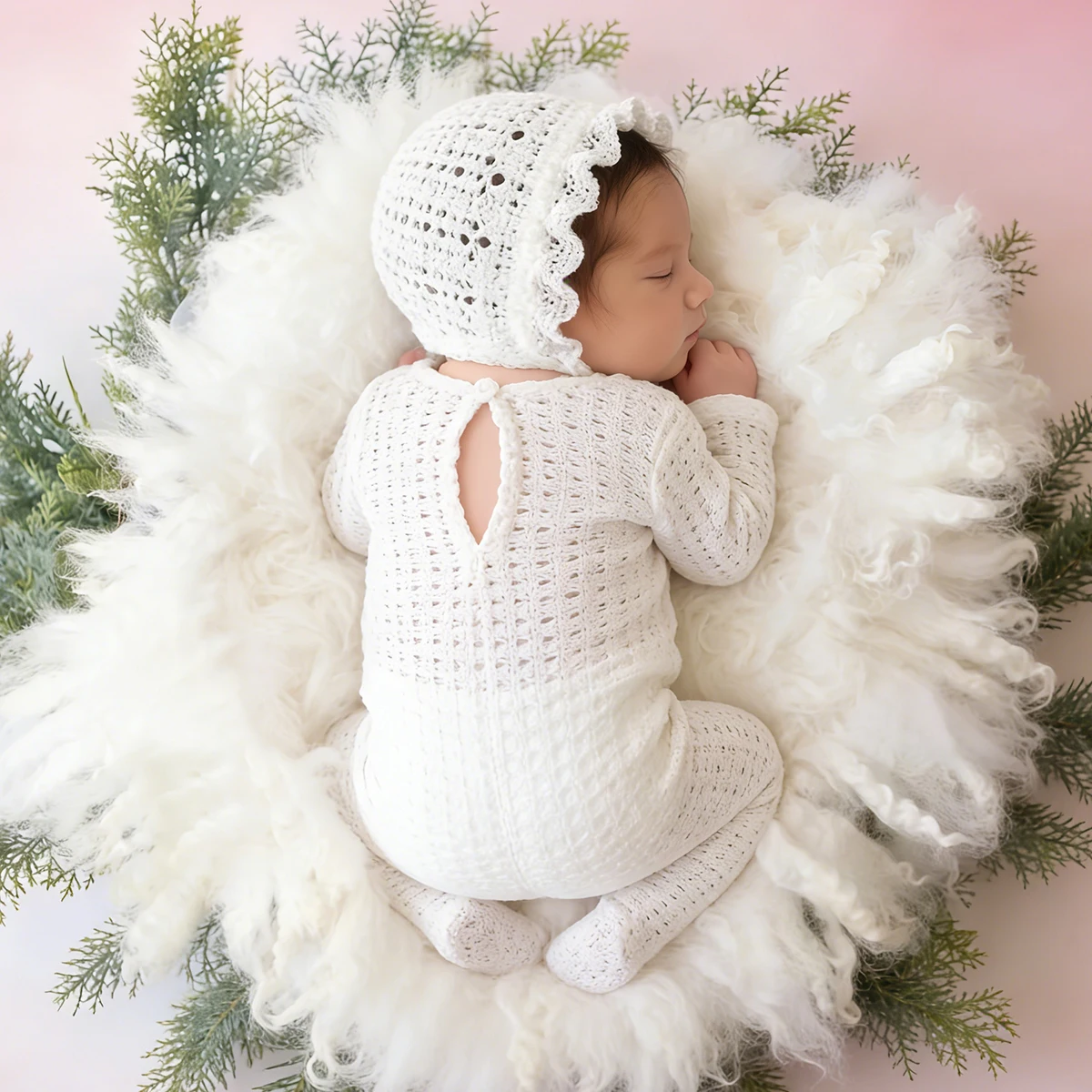 Ylsteed 2-teiliger Neugeborenen-Fotografie-Strampler, langärmelig, mit passender Pomp-Mütze, Baby-Outfits für Jungen und Mädchen zum Photoing-HD