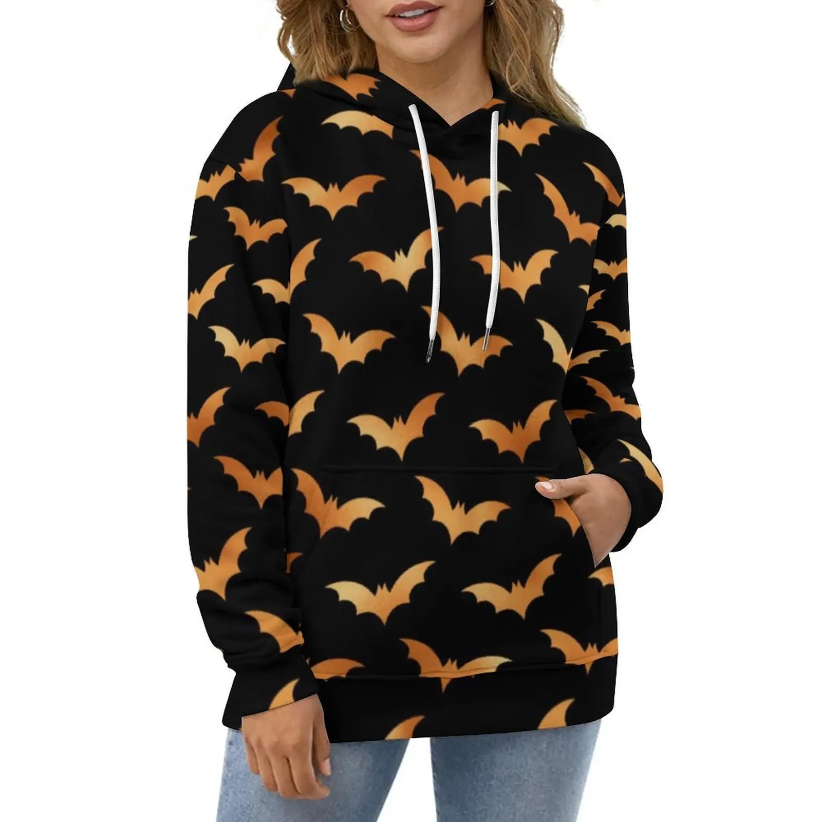 

Halloween Hoodies Spooky Bat Print Hip Hop Oversized Hoodie Female Long-Sleeve Aesthetic Design Casual Sweatshirts