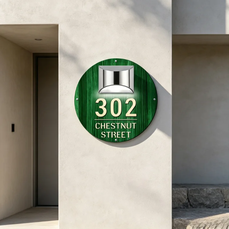 Personalized Solar Wooden House Sign Custom Door Number Address Plaque Modern Outdoor Street Name Plate Wall Decoration Plates