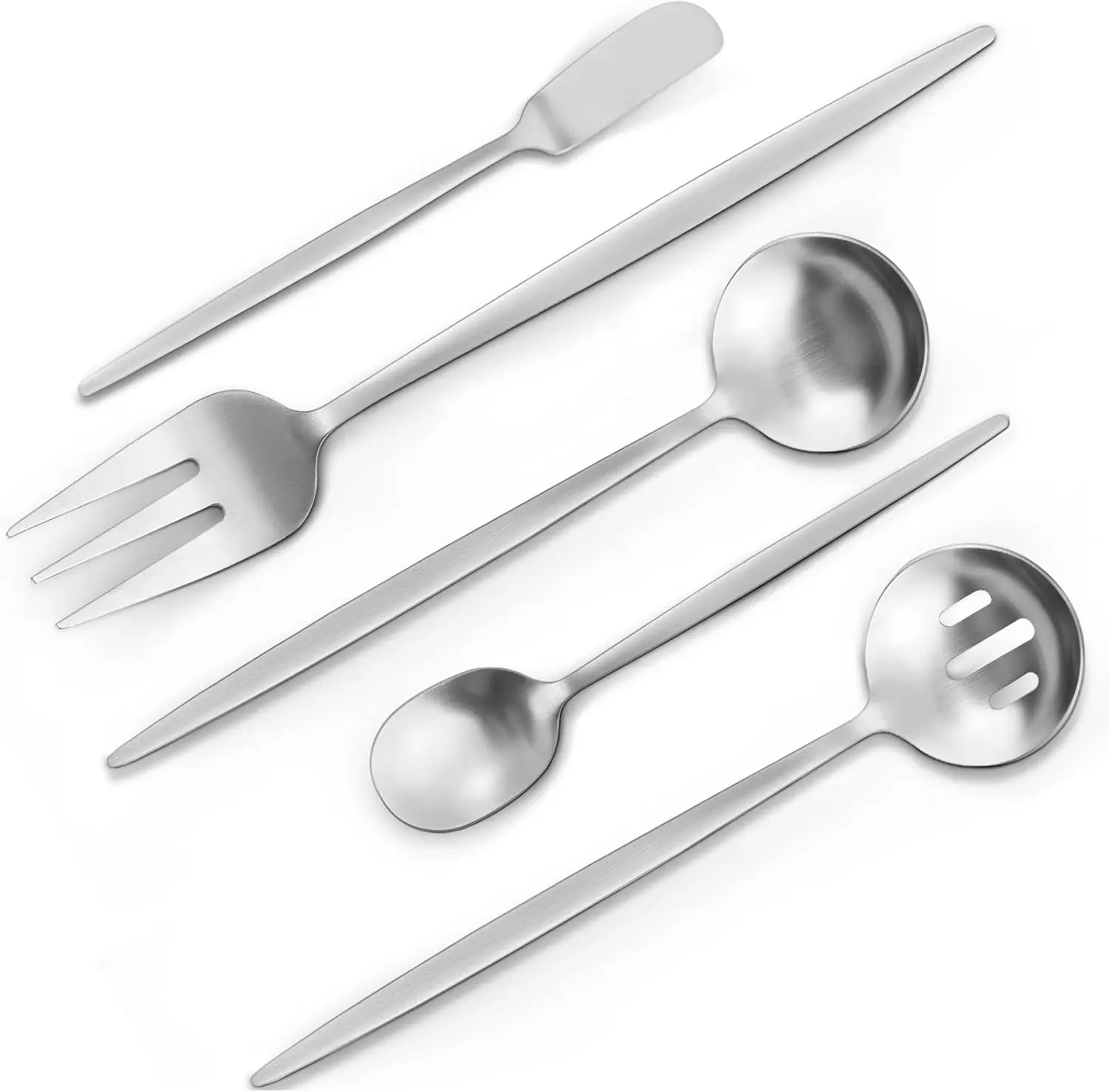

Matte Serving Silverware Set, 5-Piece Round Shared Utensils Set of Stainless Steel, Hostess Flatware Serving Set
