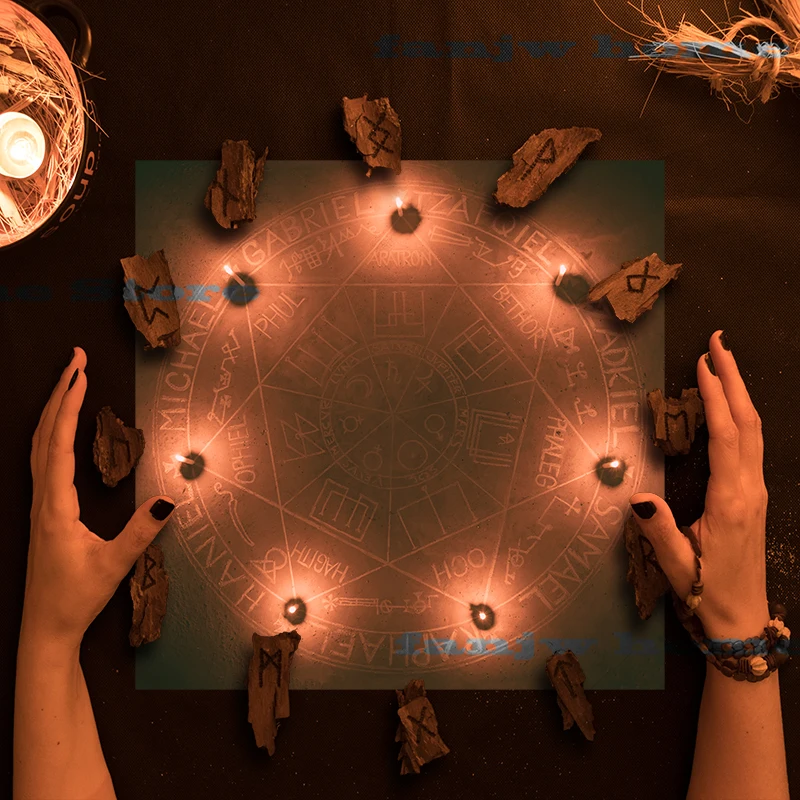 2023 Magic Array Tarot Tablecloth Altar Cloth Pagan Clock Pendulum Witchcraft Oracle Card Mat Room Home Decor 85x85