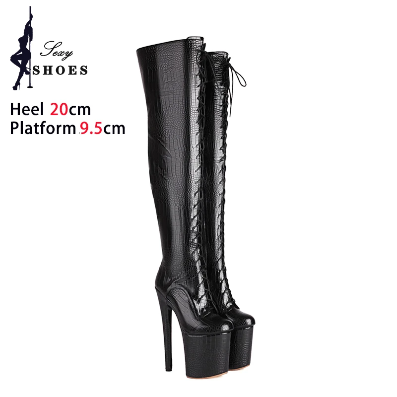 Over the knee Boots Women With Laces 20CM Striptease Super High Heels 2023 Winter Platform Female Shoes White Thigh High Boots