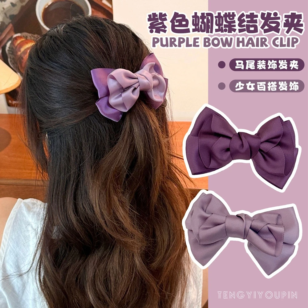 

Корейский новый тренд, однотонный атласный бант из сплава, заколка для волос, студенческая простая заколка в виде утконоса, женская элегантная заколка для волос, аксессуары для волос