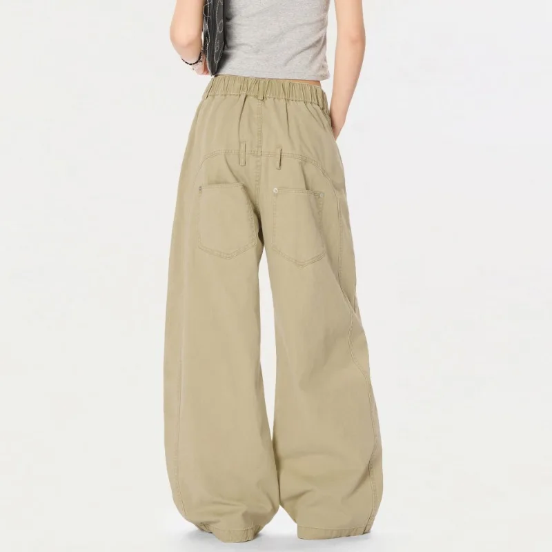 OR FL American Retro Curved Knife 100 Cotton Women Cargo Trousers Design Sense Baggy Lazy Solid Color Wide Leg Pants Y2k Slacks