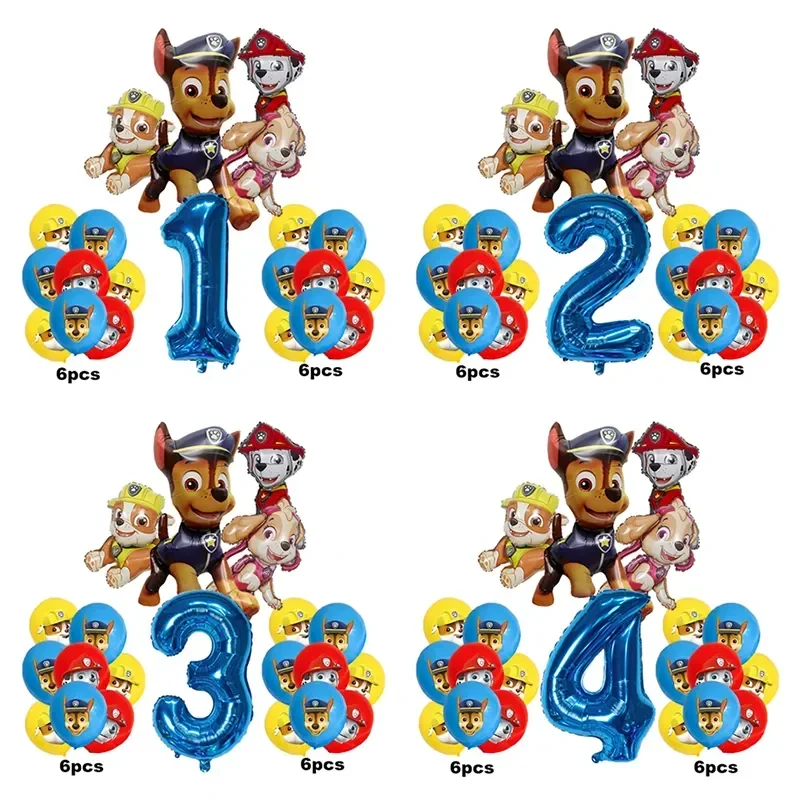 17pcs Cartoon PAW Patrol Birthday Decoration Aluminum Film Digital Balloon Set Dog Chase Marshall Skye Kids Party Supplies Toys