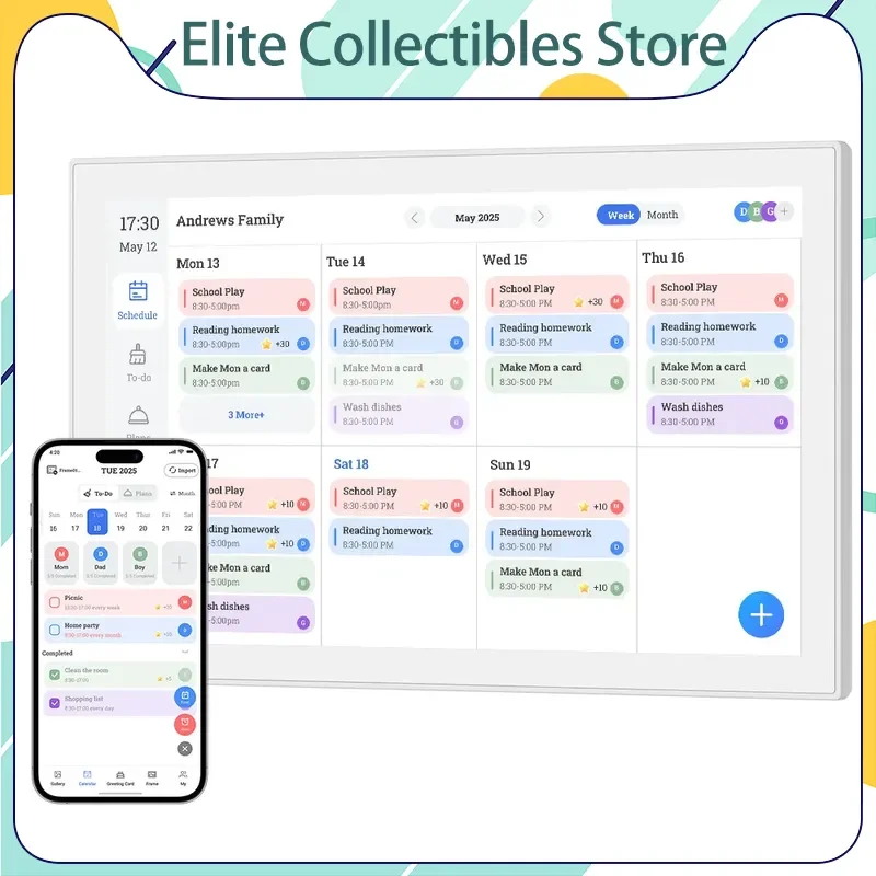 15,6 Zoll Touchscreen WLAN Smart Digitaler Kalender Interaktives Display Digitaler Bilderrahmen Kalenderplaner mit APP für die Familie