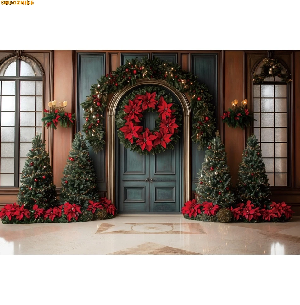 

Christmas Room Wreath Arch Backdrop Xmas Tree Interior Kids Portrait Family Party Photography Background Decor Photo Studio