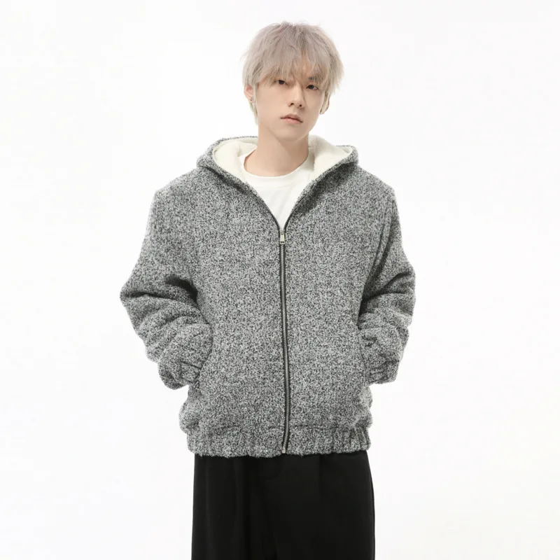 

2024 Niche Design Men's Sweatshirts Fleece Hooded Solid Color Casual Clothing Winter Zipper Male Hoodies Korean Style