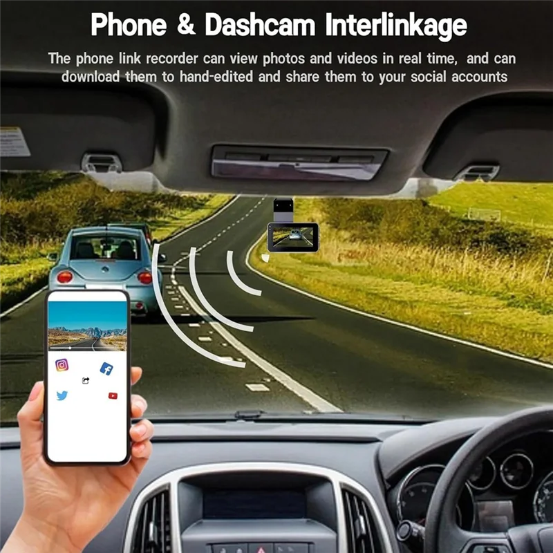 كاميرا مراقبة السيارة عالية الدقة مع WIFI + GPS: تسجيل أمامي/خلفي مزدوج وشاشة ركن السيارة 24 ساعة