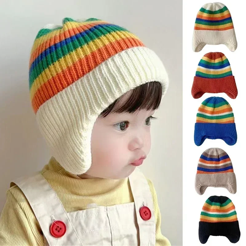 

Baby Boys Girls Hats Winter Warm Knitted Beanie Caps 1 2 3 Years Old with Earflap for Children Kids Outdoor Hats