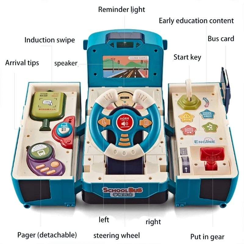 Roda kemudi bayi anak-anak, teka-teki Bus mengemudi roda kemudi, mainan bayi anak laki-laki mengubah Bus mainan multifungsi