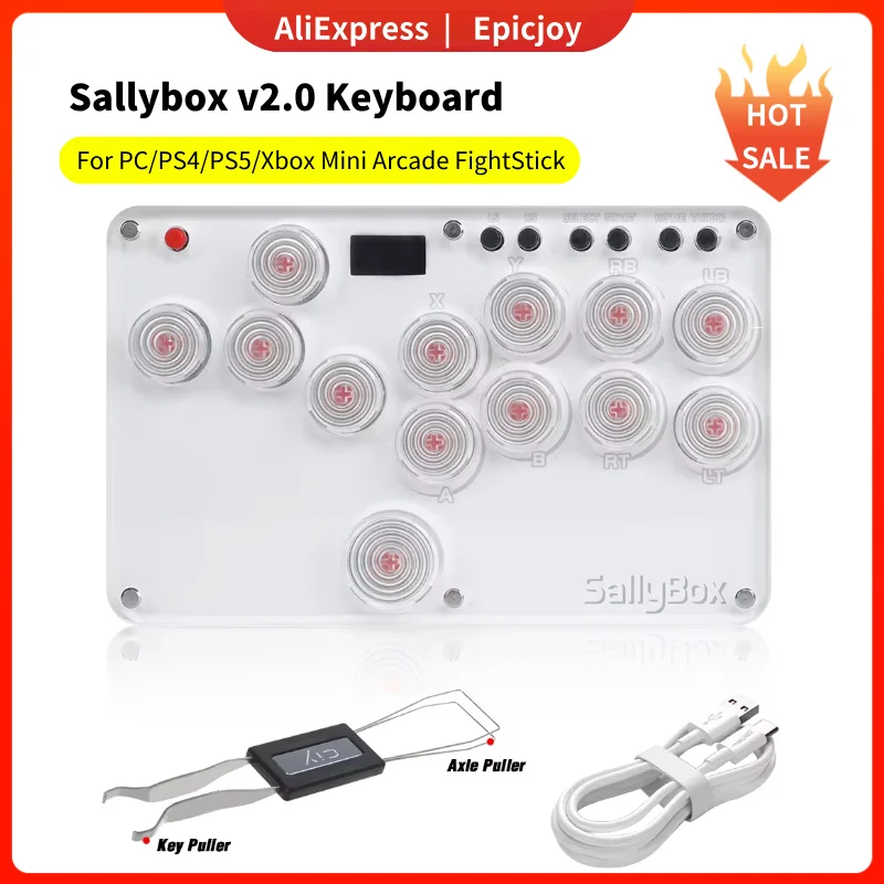 Sallybox v2.0 Arcade Fight Stick Mini Hitbox Buttons Style Hot SWAP Kailh BOX Switch Arcade Stick Controller Pico GP2040-CE