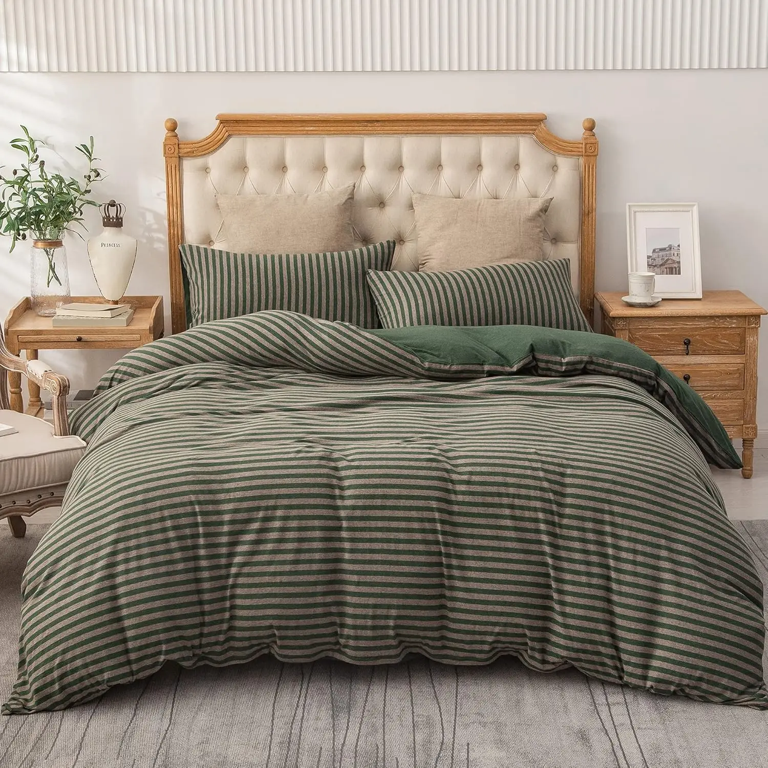 

Jersey Knit Duvet Cover Set 100% T-Shirt Heather Cotton Super Soft Comfy Classic Striped Design, with Zipper Closure Stripes Bedding Set for Women and Men, Lightweight Bed Sets for All Seasons (Knitted Duvet Cover +Knitted Pillowcases)