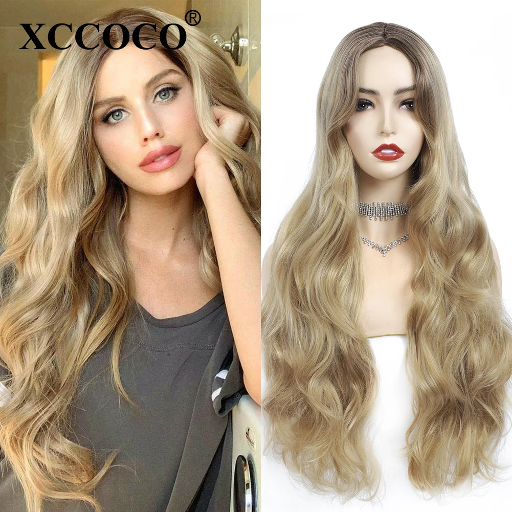 

28inch Body Wave Synthetic Wigs For Women Ombre Blonde Long Wavy Cheap Wig For Women With Free Shipping Synthetic Cosplay Wigs