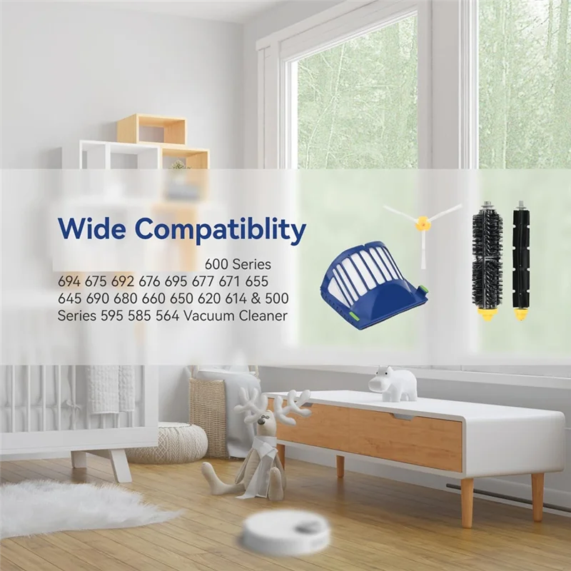 مجموعة ملحقات بديلة من SANQ لسلسلة Irobot Roomba 600 694 675 & 500 Series 595 585 564 Robot- Filter، فرشاة جانبية