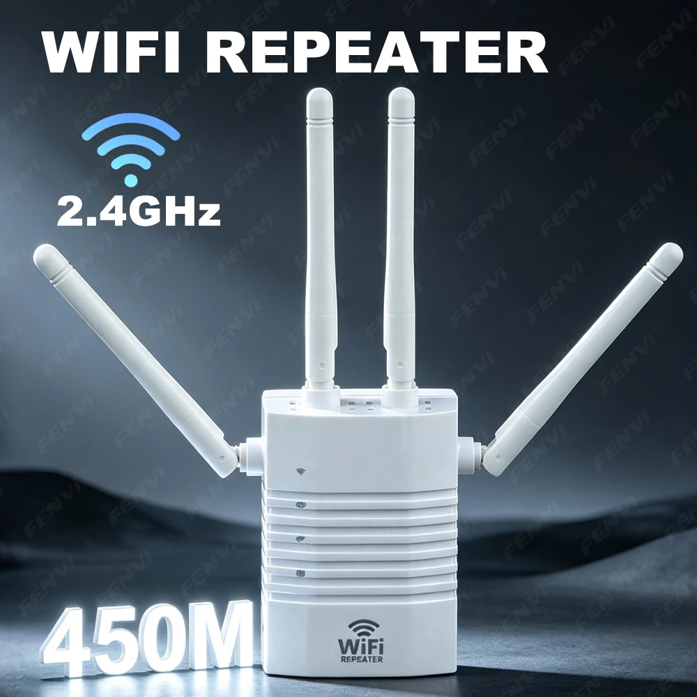450Mbps WiFi Repeater 2.4GHz Wireless Range Extender Signal Booster Long Range Easy Setup for Home Router
