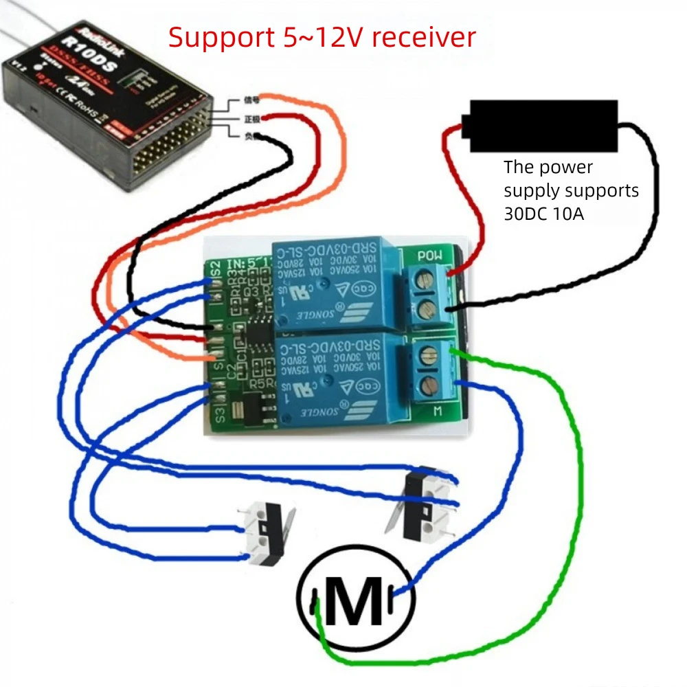 

1-channel Servo Signal Input Model Aircraft Motor Forward and Reverse Controller Relay Version 10A Support 5-12V Receivers