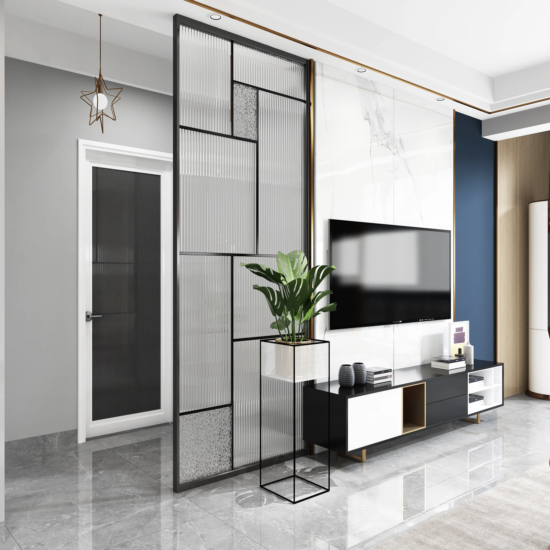 Nordic, kemewahan ringan, pintu masuk rumah, partisi, kaca, rumah, ruang tamu, wastafel, seni, layar