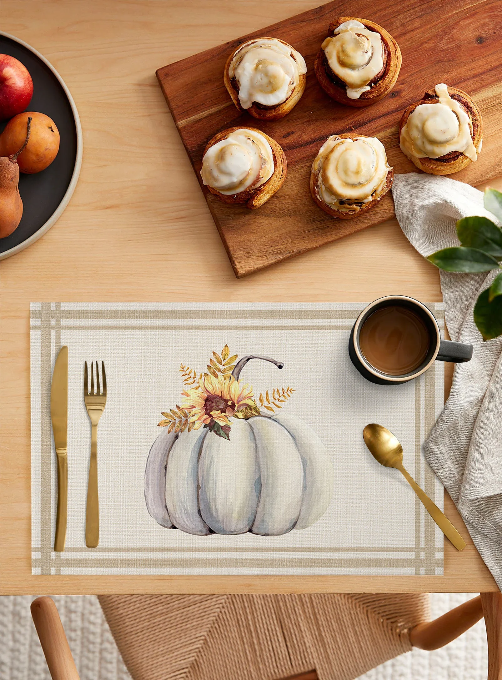 Thanksgiving Placemat Fall Autumn Harvest Pumpkin Linen Placemats Seasonal Holiday Rustic Vintage Thanksgiving Table Mat 12x18In