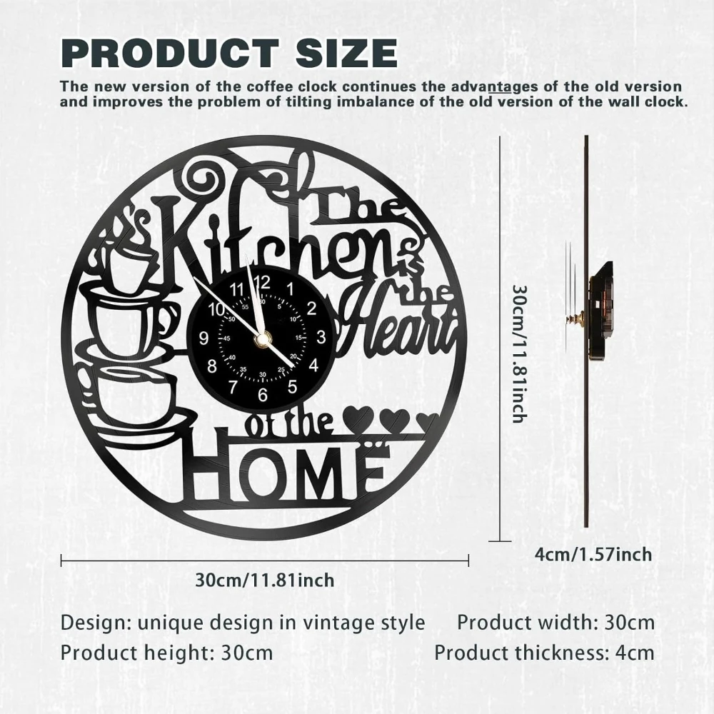 12 Inch The Kitchen Is The Heart of The Home Inspired Vinyl Record Wall Clock Modern Design Home Kitchen Restaurant Decor Watch