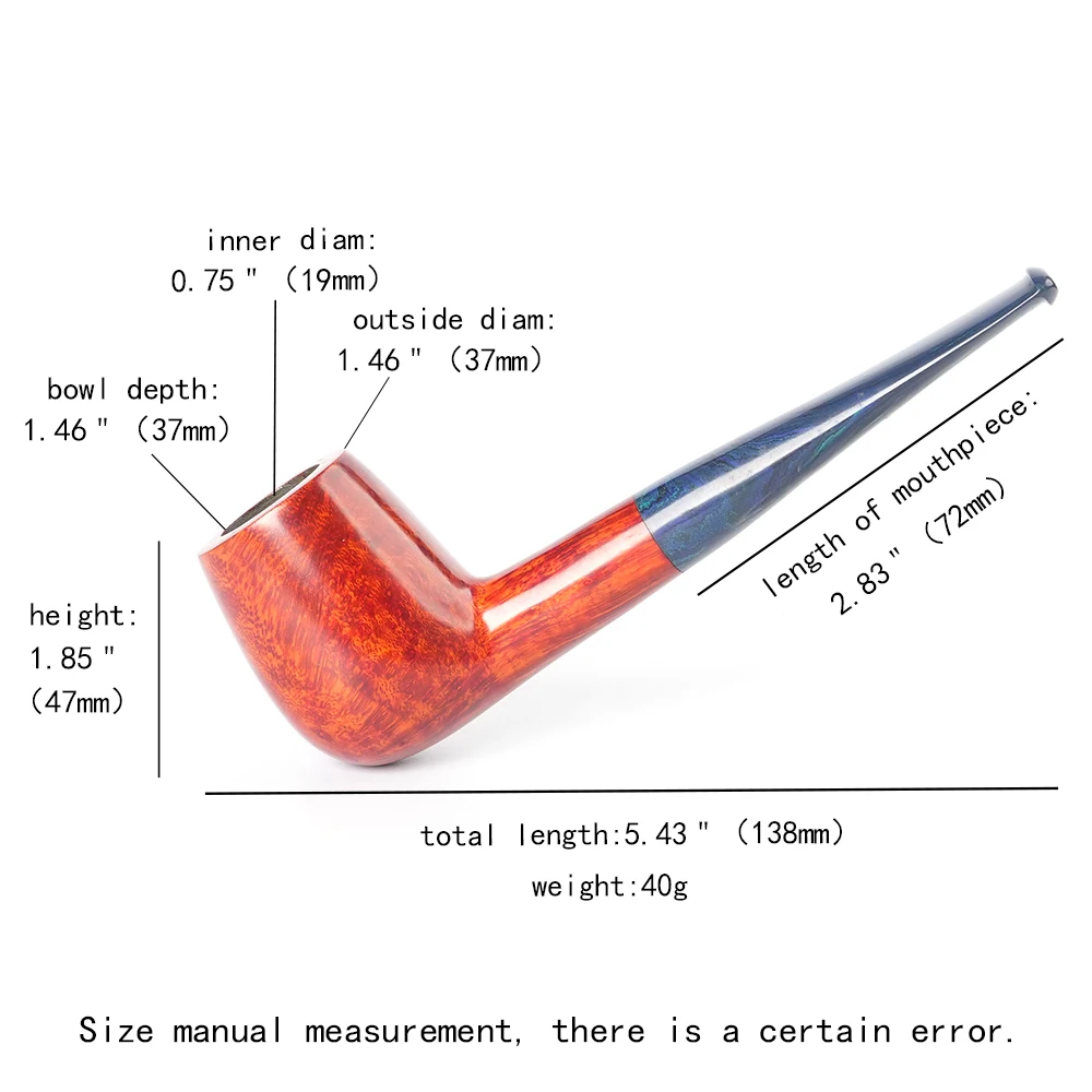 

MUXIANG Handmade briar tobacco pipe vulcanized rubber pipe mouth Father Day gift 3mm pipe channel straight handle billiard pipe