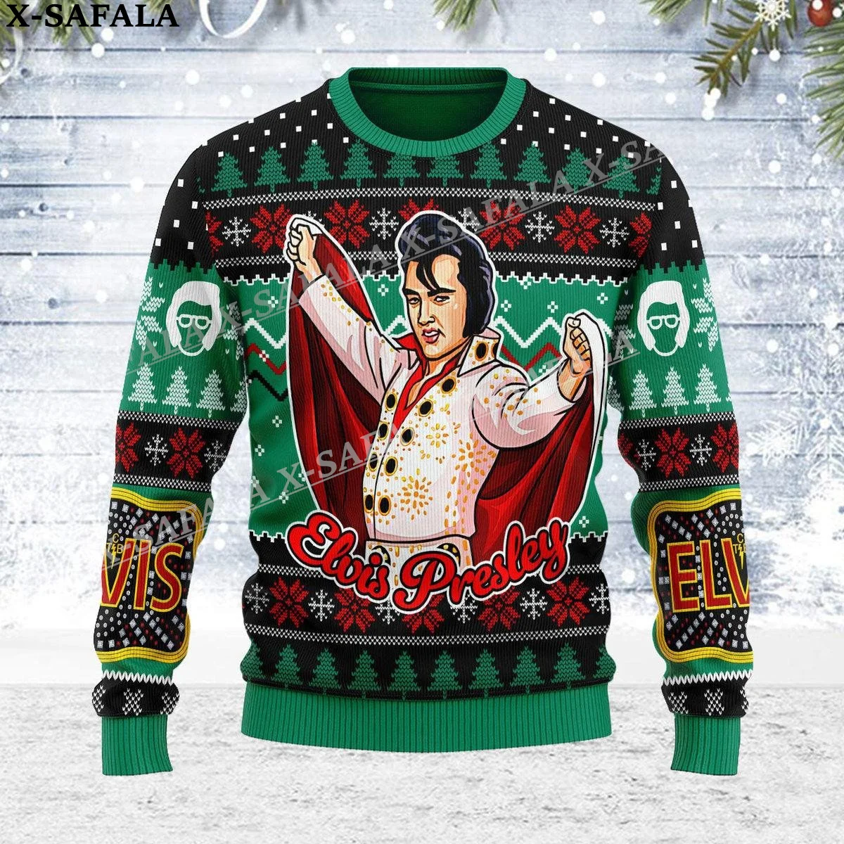 Elvis Eagel Rock Dancer Ugly Christmas Knit Sweaters Funny Halloween Christmas Gift Jumpers Tops Couple Party Unisex Casual-1