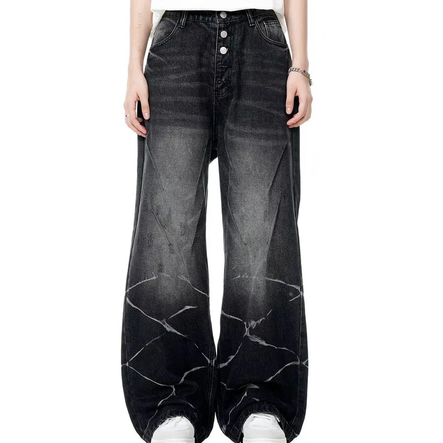 Straight Loose American High Street Jeans para homens e mulheres, moda Niche