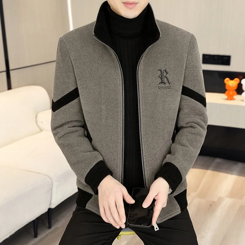 

Jixing Premium Men's Stand Collar Jaet Winter Faion Woolen Fce Lined ort Golden Mink Velvet Warm Top
