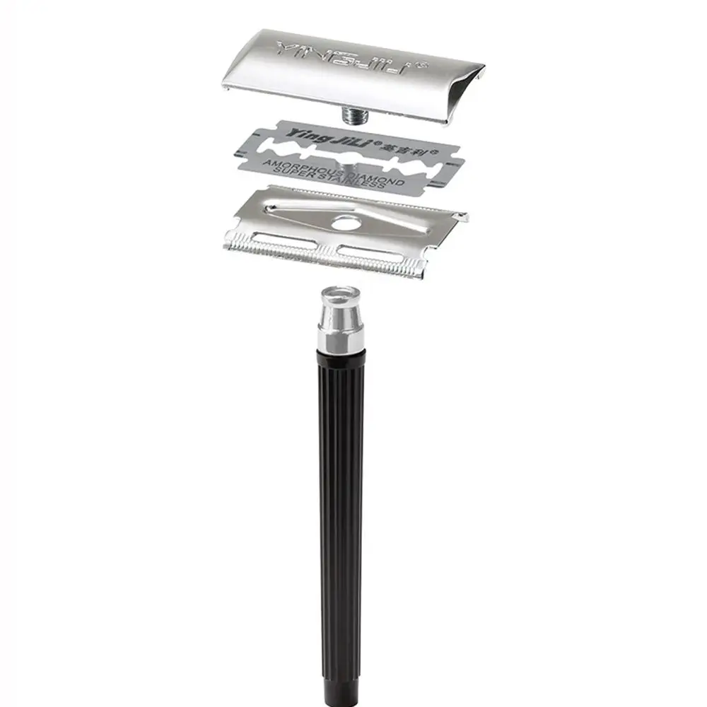 ماكينة حلاقة يدوية كلاسيكية مفيدة من الفولاذ المقاوم للصدأ بحافة مزدوجة لإزالة الشعر ماكينة حلاقة آمنة بشفرة #4