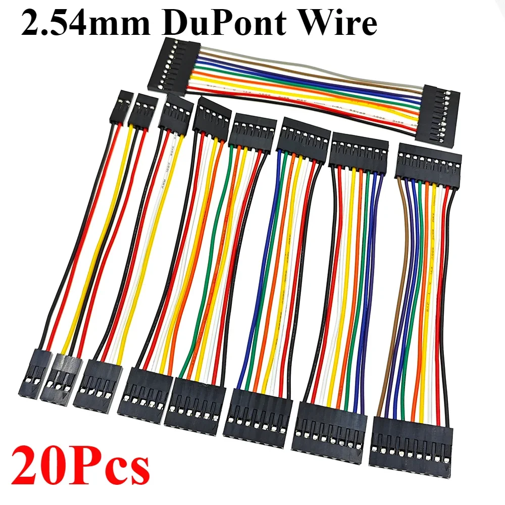 

20Pcs DuPont Wire 20cm Famale to Famale Double-headed 2.54mm 2/3/4/5/6/7/8/10P 26AWG DuPont Line