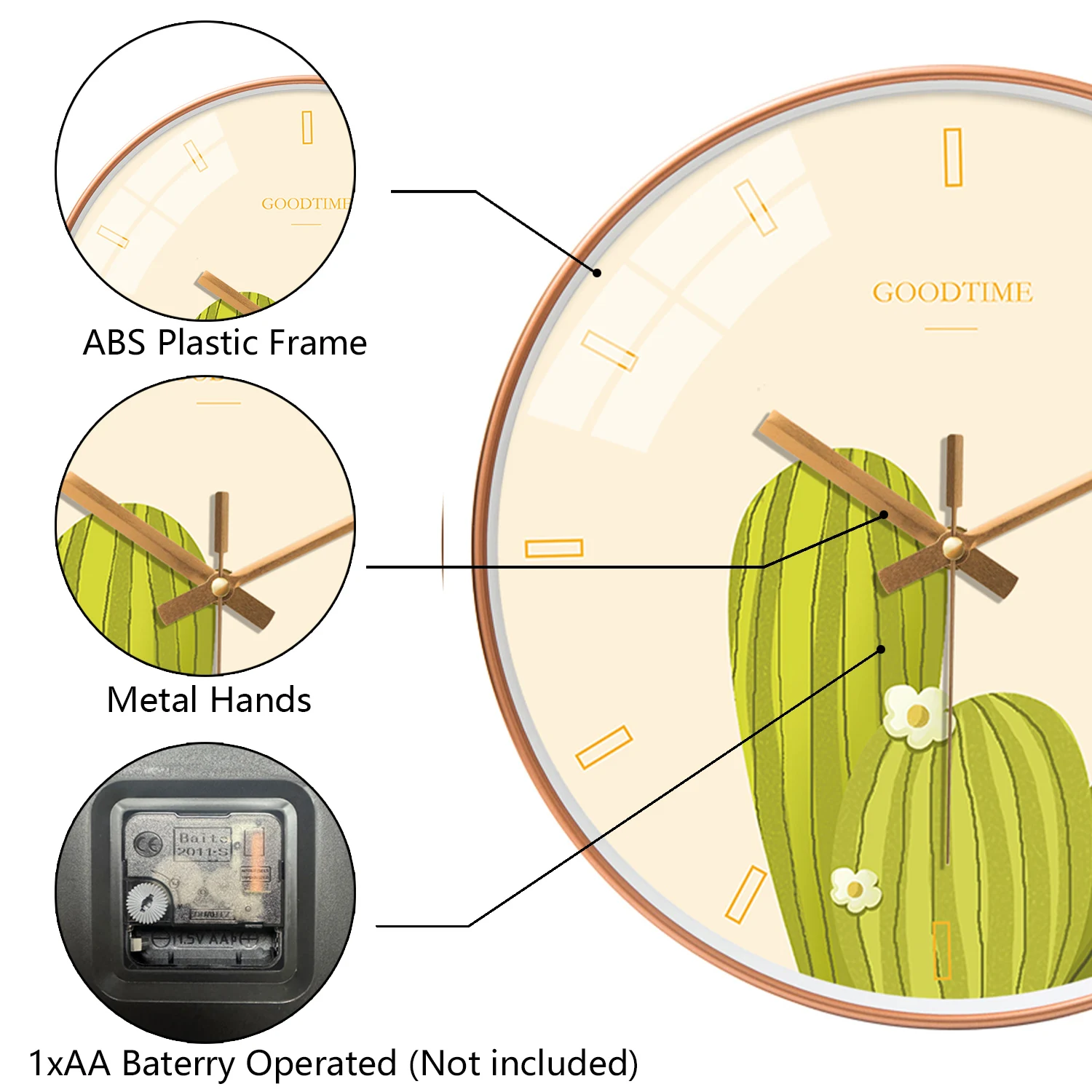 12 Inch Nordic Creative Clock Modern Simple Plant Series Wall Clock for Home Living Room Bedroom Silent Wall Hanging Clock