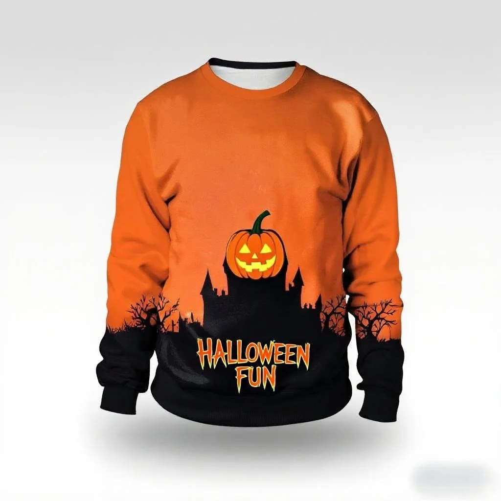 

3D Print Men's Women's O-Neck Sweatshirts Halloween Theme Pumpkin Witch Pattern Long Sleeve Pullover Autumn Winter Casual Hoodie
