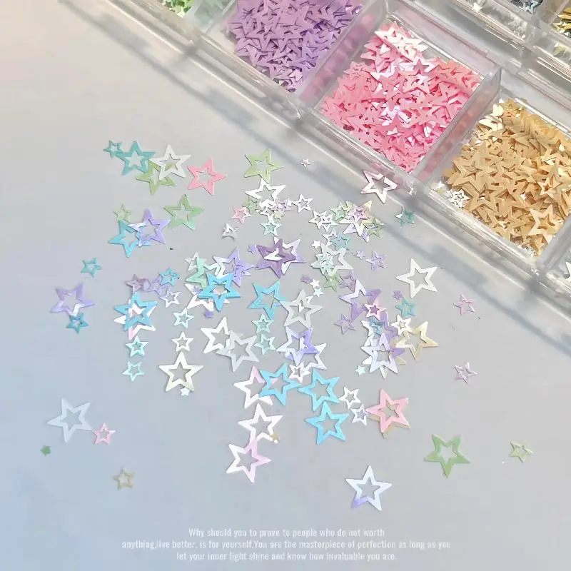 Star Nail Glitter Sequins 1 Set Mixed Color Laser Holographic Shiny Nail Decor for Kids Adults Holiday Nail Art Creation