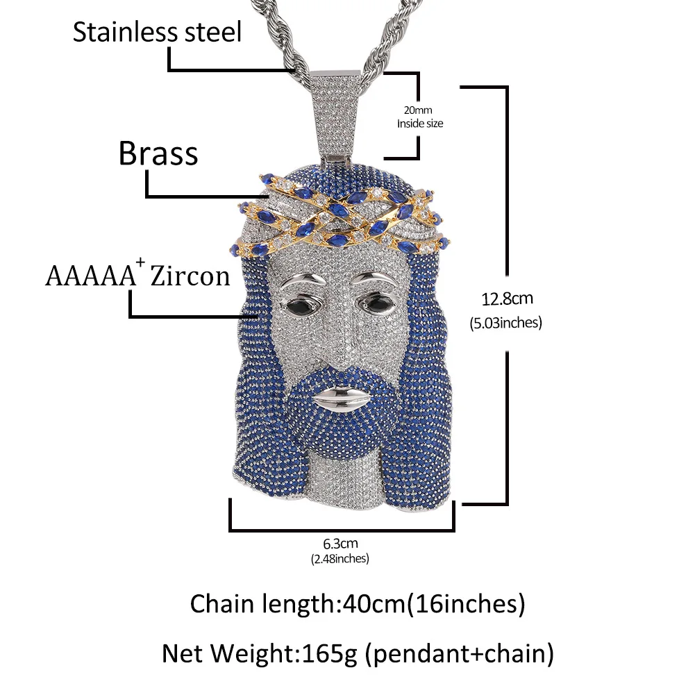 New Classic Hiphop Fashion Blue Hair Portrait Pendant for Men Personality Fashion Trend Daily Accessories Jewelry Gift