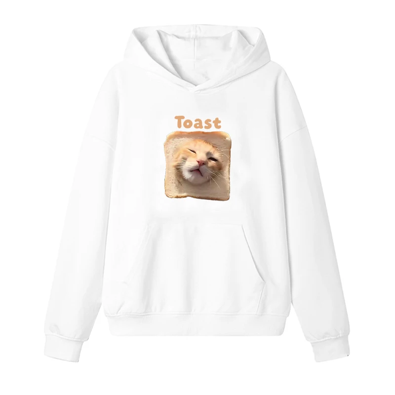Kawaii Toast Cat Funny printed Hoodie Men women Autumn Winter Casual  Fleece Pullover oversized Sweatshirts streetwear Unisex