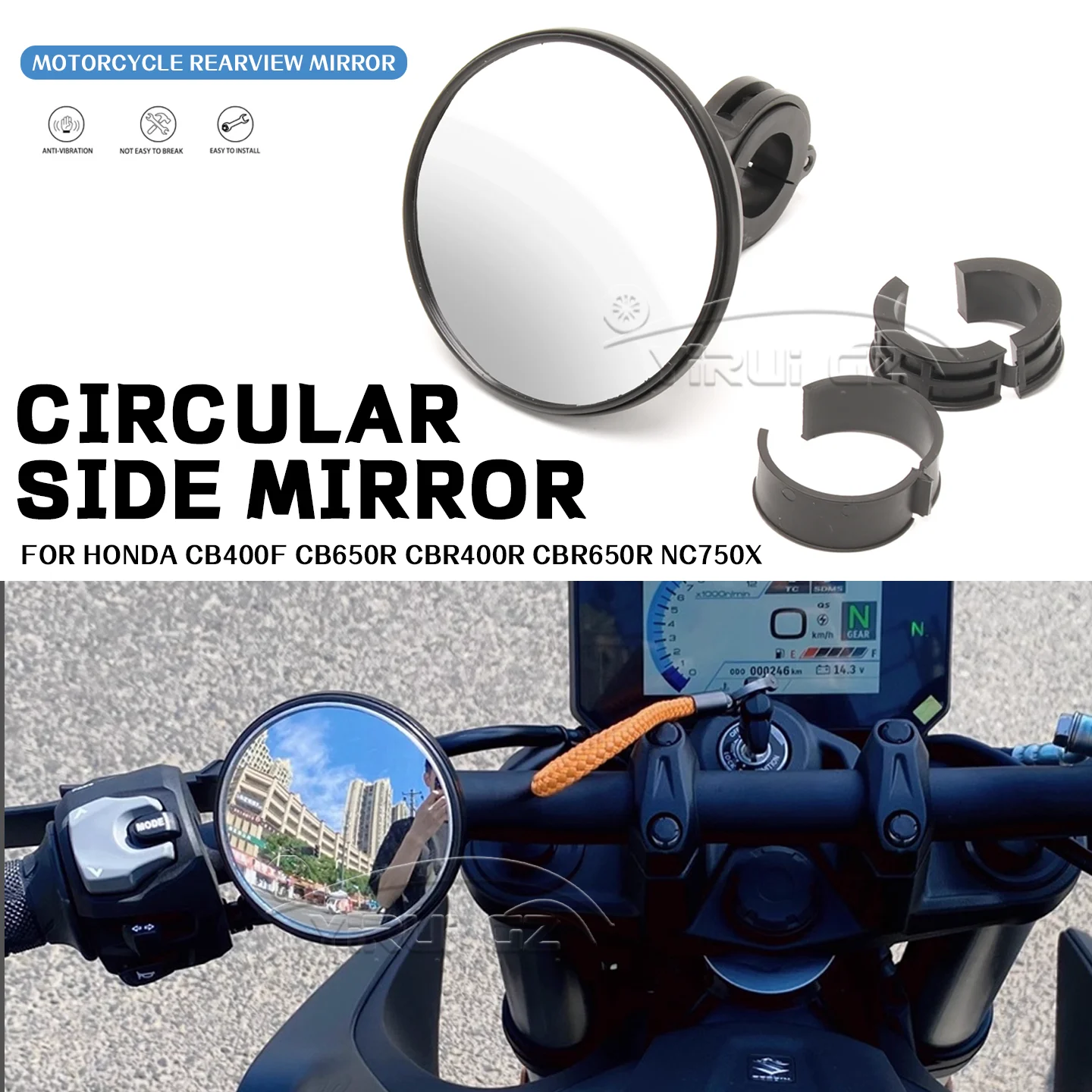 

Motorcycle Blind Spot Auxiliar Retrovisor Espelho Convexo Espelhos de grande angularpara For HONDA CB400F CB650 400R 650R NC750X