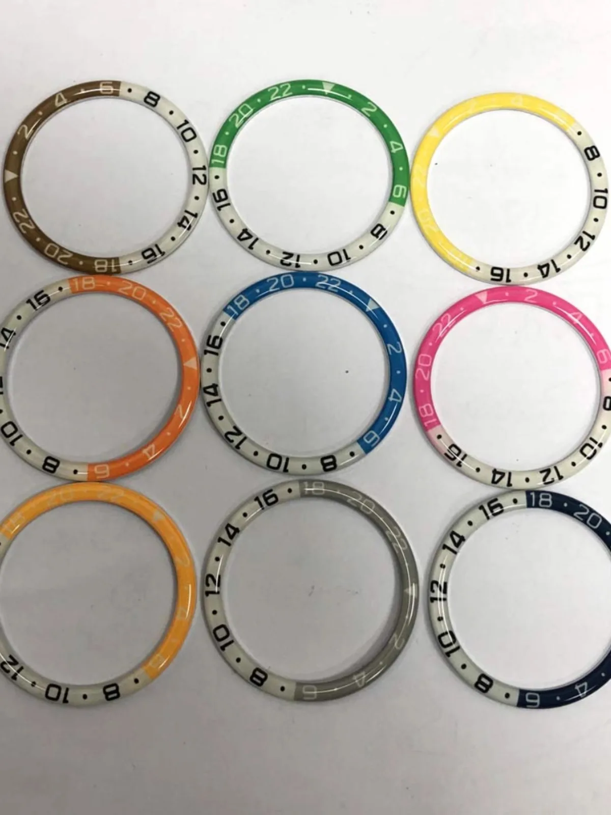 WATCH ACCESSORIES: ROUNDED EDGES, ARC BLUE, LUMINOUS GLUE, FLAT ALUMINUM RING, COLOR-MATCHED RING, OUTER DIAMETER 38MM, INNER DI