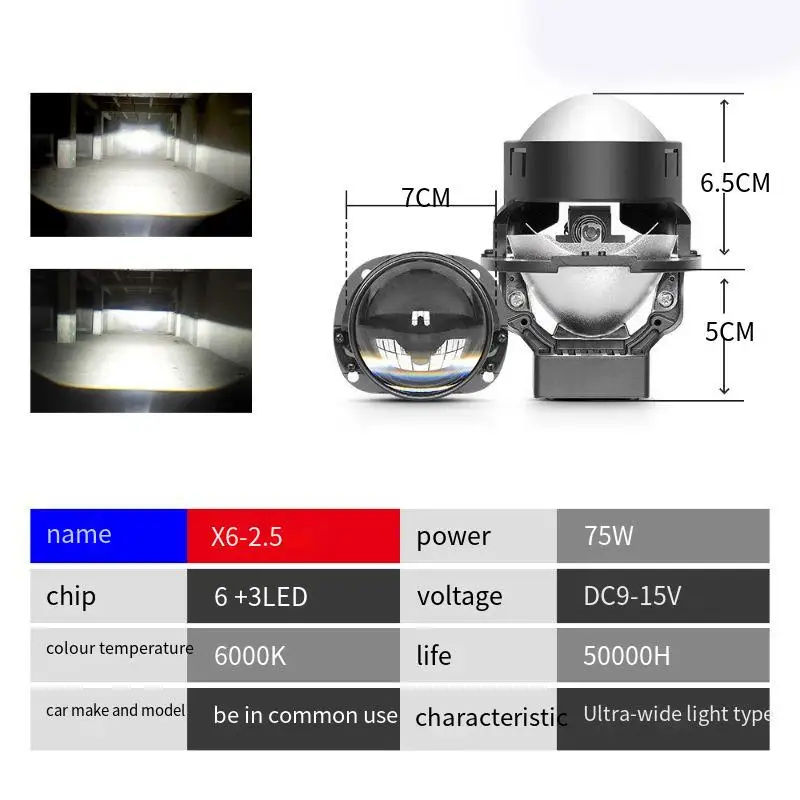 

6+3 LED Chips Bi LED Projector Lens 3 Inch 6000K Hi Lo Beam Car Headlight