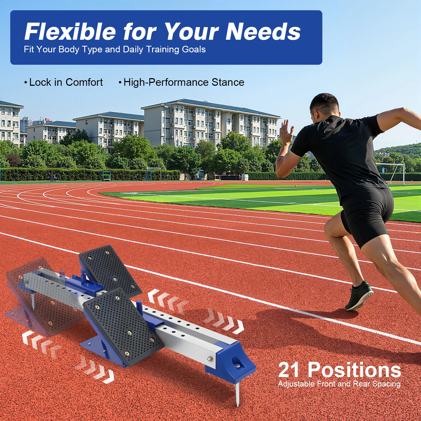 Adjustable Aluminum Alloy Starting Block – Lightweight 6.28lbs, 21 Front & Rear Positions, 6 Pedal Angles, Non-Slip Spikes, Durable for Sprint Training, Easy Carry, Ideal for Track & Field Athletes and Runners